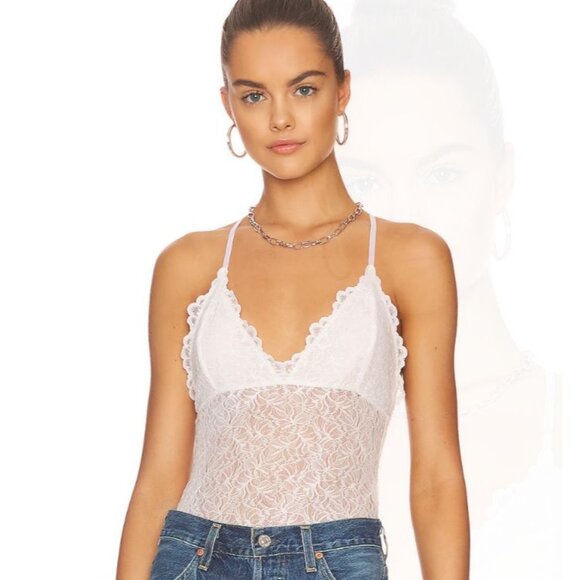 AllSaints White Lace Erity Bodysuit Adjustable Straps Racerback Size 6 Snaps - Picture 1 of 9